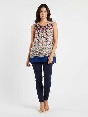 Rose Olive Sleeveless Top Women XL Multicolor Paisley Flowy Layered Lightweight